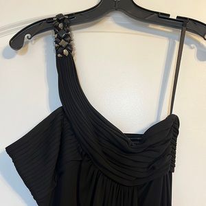 One shoulder black evening gown